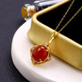 wholesale autumn and winter new 925 silver minimalist red agate versatile elegant diamond pendant necklace in Chinese red-0-2