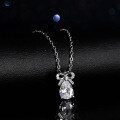 Sterling Silver Natural Blue Topaz Moissanite 1ct Bow Drop Pendant Necklace-0-0