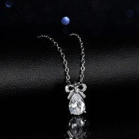 Sterling Silver Natural Blue Topaz Moissanite 1ct Bow Drop Pendant Necklace-Set with white moissanite  925 silver