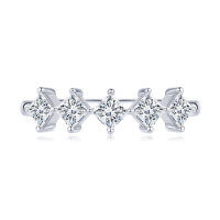 S925 Silver Seven-Flower Semi-Ring with Moissanite-Minimalist geometric design [White Gold]  4.5 US dollar
