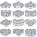 wholesale S925 Sterling Silver Europe & America Fashion Cross-border Zircon Ring Single Row Ring Set Stackable Ring Women's Openable Six-Prong Set Ring-0-0