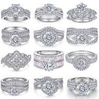 wholesale S925 Sterling Silver Europe & America Fashion Cross-border Zircon Ring Single Row Ring Set Stackable Ring Women's Openable Six-Prong Set Ring-TL-382 Opening US size 10#