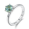 wholesale S925 Sterling Silver Green Moissanite 3 Carat Ring with GRA Certificate, Fashionable Light Luxury Gemstone Ring-0-0