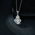 18k Gold-Plated S925 Silver 6*6mm Princess Cut Moissanite Pendant Necklace with Full Diamond Accents-0-0