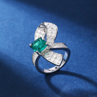 wholesale S925 sterling silver cross-border live streaming imitation emerald bow butterfly ring for women, heavy work design, ready stock-Green>No. 5