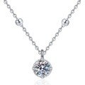S925 Silver Moissanite Necklace, D Color 50-Point, Pearl Chain Four-Claw Pendant-0-3