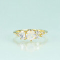 wholesale S925 Sterling Silver with 14k Gold Plated Setting and Natural Moonstone Ring, Fashionable Light Luxury Elegance-0-1