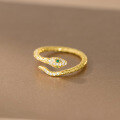 wholesale S925 Sterling Silver Fresh and Sweet Ins Style Niche Design Zodiac Animal Green Diamond Snake Ring R02795-0-2