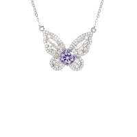 wholesale S925 Sterling Silver 1ct Moissanite Butterfly Pendant Necklace with Full Diamond Accents, Unique Design for Cross-Border Hot Sales-1 carat (purple moissanite) necklace 925 silver