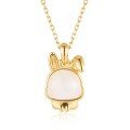 wholesale S925 Sterling Silver Inlaid with Hetian Jade New Zodiac Versatile Rabbit Pendant Necklace Collarbone Chain Wholesale-0-5