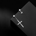 wholesale G925 Sterling Silver Korean-style Minimalist Cross Diamond Stud Earrings for Women, Asymmetric Short Star Earrings-0-1