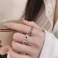 wholesale S925 Sterling Silver Copper Coin Southern Red Agate Ring, Antique Vintage Adjustable National Style Index Finger Ring, Live Streaming Supply-YFJ1395 small: about 1.7g &gt; opening adjustable