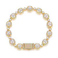 wholesale Metal material new Cuban chain bracelet trendy fashion hip-hop style full diamond shiny gold bracelet high-end color retention-Silver with zircon and white gold 6.5 inch