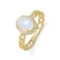wholesale S925 Sterling Silver Plated Gold French-style Luxury Niche Openwork Ring with Natural Creamy Blue Moonstone for Women-Natural Moonstone Ring  US Size 6 (Domestic Size 13)