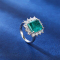 wholesale Sterling Silver S925 Emerald High Carbon Diamond Gemstone Zircon Ring Square Cut for Women Factory Wholesale Live Stream Sale-0-3
