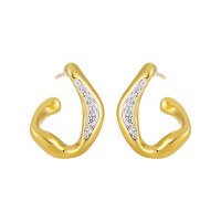 wholesale S925 sterling silver 816 irregular diamond stud earrings for women, high-end sensation, ins lightweight luxury, minimalist split-color electroplated silver ear accessories-18K gold + silver [with sterling silver ear plugs]  925 silver