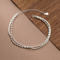 wholesale S925 Sterling Silver Korean-style Silver Bean Starry Sky Double Layer Anklet, Summer Minimalist Fresh Foot Jewelry S5650-0-0