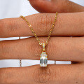 14K Gold Plated 925 Silver Full Moissanite Emerald Pendant Necklace-0-1