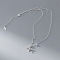 wholesale S925 Silver NaLan Fresh Sweet Ins Niche Design Balloon Dog Blue Heart Bead Necklace Y01944-0-3