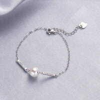 wholesale Metal material minimalist fashionsingle shell pearl chain bracelet for women-Shell Bead Bracelet 925 Silver