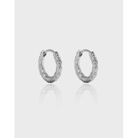 wholesale S925 Sterling Silver EB133 Korean Version Ins Minimalist Niche Design Versatile Geometric Circle Texture Earrings for Women-Platinum [Inner Diameter 6mm] 925 Silver