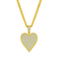 wholesale S925 Sterling Silver Hip Hop Red Heart Moissanite Necklace Unisex Cross-Border European and American Trend Poker Full Diamond Pendant-Gold red heart hip-hop pendant (without chain)