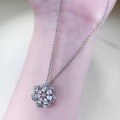wholesale S925 Silver Lace Edge Necklace Style Hollow-Out Diamond-Simulant Pendant Floral Flower Pendant Jewelry-0-1