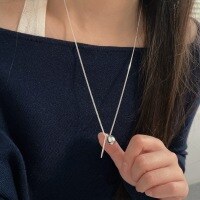 wholesale S925 Sterling Silver Korean Version Heng Long Pendant Necklace for Women, Minimalist Small Geometric Square Bar Collarbone Chain-Sterling silver