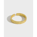 wholesale S925 Sterling Silver JA352 Korean-style Personalized Open Ring for Women with Unique Irregular Concave-Convex Surface and Gold Foil-0-0