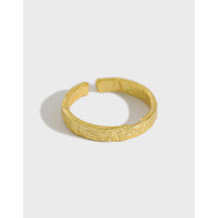 wholesale S925 Sterling Silver JA352 Korean-style Personalized Open Ring for Women with Unique Irregular Concave-Convex Surface and Gold Foil-Silver [No. 12/Adjustable]>Opening adjustable