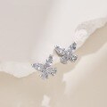 wholesale 925 Silver Japanese Korean Style Needle Earrings for Women, New Fashionable Rhombus Zircon Butterfly Earrings, Personality Ear Cartilage Studs, Pure Silver-0-3