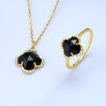 wholesale S925 Silver Lucky Four-Leaf Clover Black Onyx Ring for Women-0-2