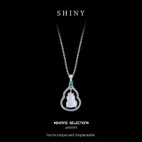 Sterling Silver Full-Zircon White Chalcedony Gourd Necklace-S925 sterling silver + white chalcedony  925 silver