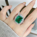 wholesale S925 Sterling Silver Emerald Inclusion Ring with Emerald Cut and Full Diamond Halo Luxury Setting, TikTok Cross-Border Bestseller Wholesale-0-2