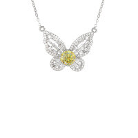 wholesale S925 Sterling Silver 1ct Moissanite Butterfly Pendant Necklace with Full Diamond Accents, Unique Design for Cross-Border Hot Sales-1 carat (yellow moissanite) necklace 925 silver