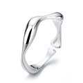 wholesale 925 Sterling Silver Irregular Smooth Wave Pattern Curved Minimalist Open Ring Ins Versatile Women's Ring-0-4