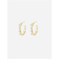 wholesale Metal 925 Sterling Silver Geometric Bamboo C-Shaped Earrings with Zircon-E3942-Gold 925 Silver