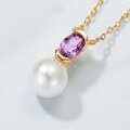wholesale S925 Sterling Silver Fashionable Minimalist Natural Freshwater Pearl Necklace for Women with Amethyst Pendant Choker Wholesale-0-2