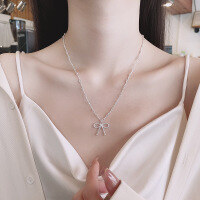 wholesale S925 sterling silver Korean-style Dongdaemun twist braid bow necklace, fashionable and lightweight luxury collarbone chain-578LM/approx. 8.6g>925 silver