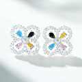 S925 Silver Zirconia Four-Leaf Clover Stud Earrings, High-Carbon Diamond, Ins Style-0-1