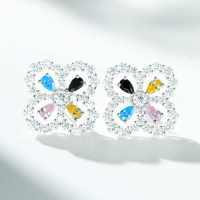 S925 Silver Zirconia Four-Leaf Clover Stud Earrings, High-Carbon Diamond, Ins Style-Colored Diamonds - ED022  925 Silver