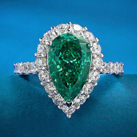 wholesale Metal Material, Zhuo Zhifan Jewelry European and American New Imported High Carbon Diamond Simulated Diamond White G Color 8*13mm Large Pear-shaped Drop Ring-R656 Green Diamond No. 6