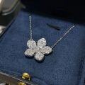 Metal Pendant Necklace with Full Moissanite and Five-Petal Lucky Flower Design-0-1