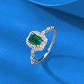 wholesale S925 Silver 4*6mm Emerald Simulant Ring, Simple and Fashionable, Live Stream Xiaohongshu-0-2