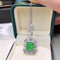 wholesale S925 Sterling Silver European and American Style Micro-Inlaid Simulated Emerald Necklace for Women, Choker Collarbone Chain with Vintage Pendant-0-2