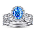 wholesale S925 Sterling Silver 15ct Oval Moissanite Ring Set Women's Stackable Ring High-End Silver Jewelry-0-8
