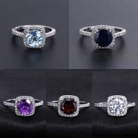 wholesale S925 Sterling Silver Manufacturer Direct Supply Light Luxury Blue Gemstone Ring for Women, Simply Set with Natural Topaz-Zircon Ring US Size 8