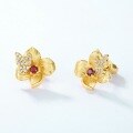 wholesale 10K Gold Plated 925 Silver Original Design Spring Garden Series Earrings Fashionable Flower Garnet Earrings-0-3