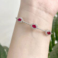 wholesale S925 Silver Jewelry New Year Ruby Ribbon Tourmaline Elastic Bangle Palace Style Festive Bracelet-0-2