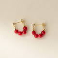 wholesale S925 Sterling Silver Fresh Sweet Ins Style Niche Design Exquisite Red Bead U-Shaped Ear Stud M06462-0-3